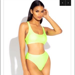Neon green high waisted sports bra 2 piece